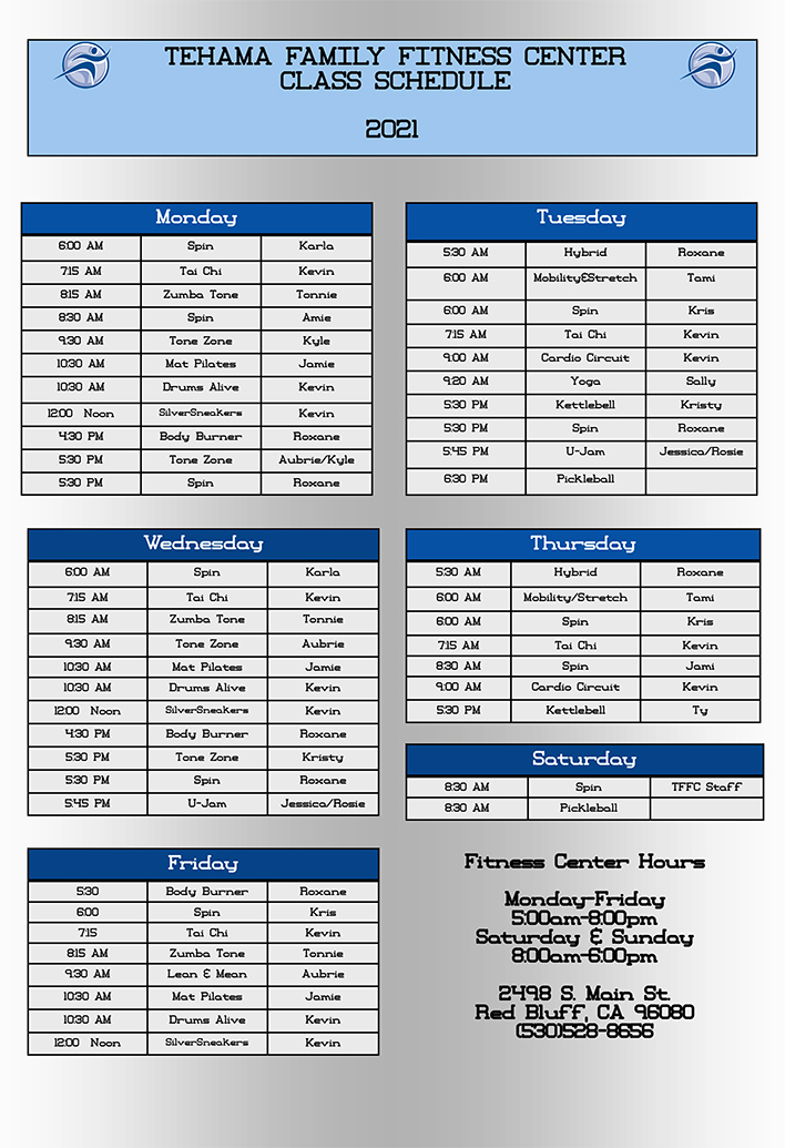 Our Class Schedule Tehama Family Fitness Center